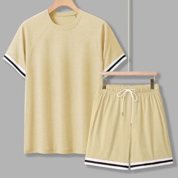 Khaki Mens Tee & Shorts Set - Picture 1 of 3